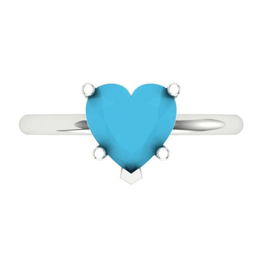 2 cttw Simulated Turquoise Solitaire  Engagement Ring - Solid White Gold (VVS1, Heart Cut,8mm)