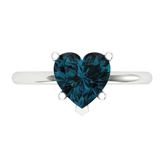 2 cttw Natural London Blue Topaz Solitaire  Engagement Ring - Solid White Gold (VVS1, Heart Cut,8mm)