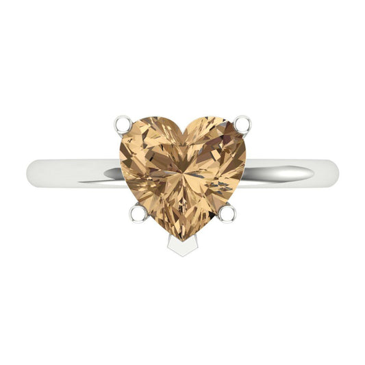 2 cttw Zirconia Simulated Champagne Diamond Solitaire  Engagement Ring - Solid White Gold (VVS1, Heart Cut,8mm)