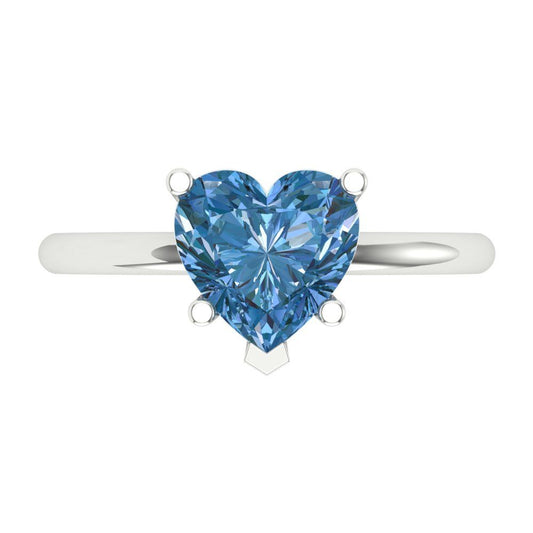 2 cttw Zirconia Simulated Blue Diamond Solitaire  Engagement Ring - Solid White Gold (VVS1, Heart Cut,8mm)