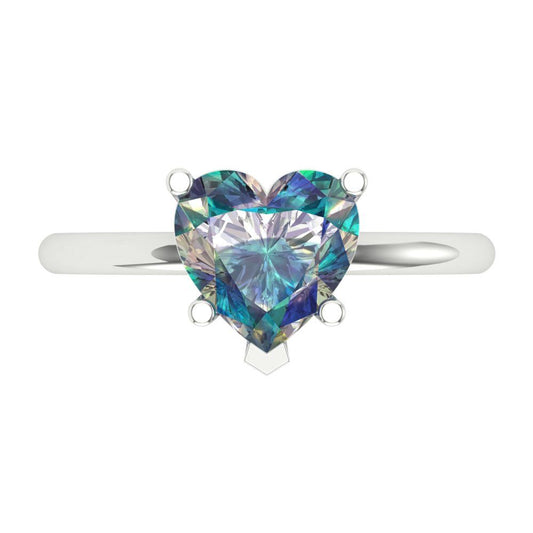 2 cttw Blue Moissanite Solitaire  Engagement Ring - Solid White Gold (VVS1, Heart Cut,8mm)