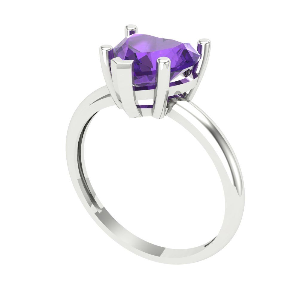 2 cttw Natural Amethyst Solitaire  Engagement Ring - Solid Gold (Heart Cut,8mm)