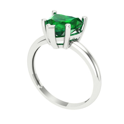 2 cttw Simulated Emerald Solitaire  Engagement Ring - Solid Gold (Heart Cut,8mm)