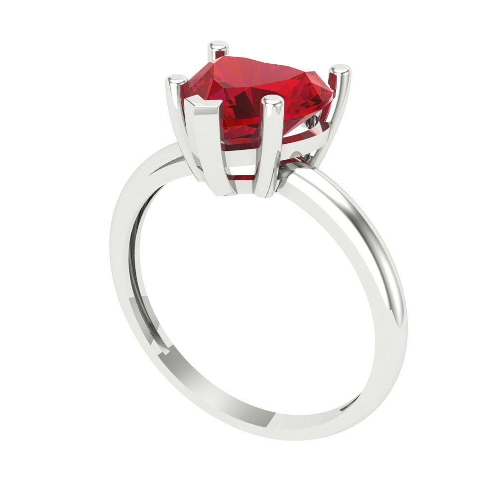2 cttw Simulated Ruby Solitaire  Engagement Ring - Solid White Gold (VVS1, Heart Cut,8mm)