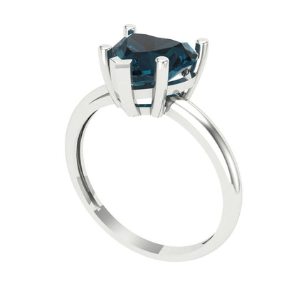 2 cttw Natural London Blue Topaz Solitaire  Engagement Ring - Solid Gold (Heart Cut,8mm)