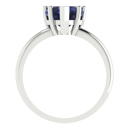 2 cttw Simulated Blue Sapphire Solitaire  Engagement Ring - Solid Gold (Heart Cut,8mm)