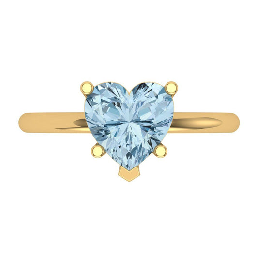 2 cttw Natural Aquamarine Solitaire  Engagement Ring - Solid Yellow Gold (VVS1, Heart Cut,8mm)