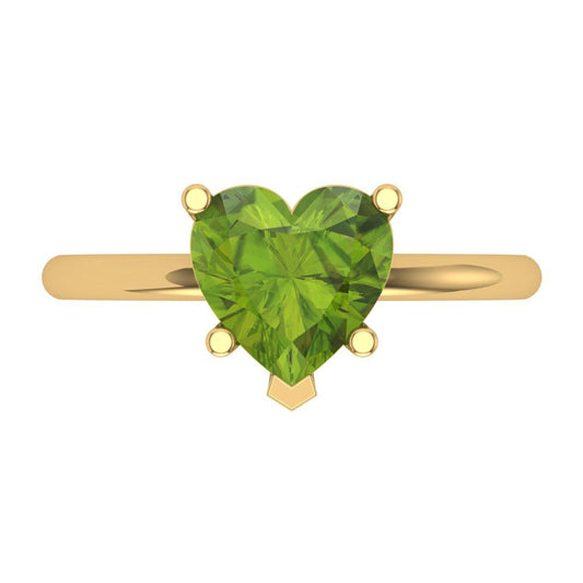 2 cttw Natural Peridot Solitaire  Engagement Ring - Solid Yellow Gold (VVS1, Heart Cut,8mm)