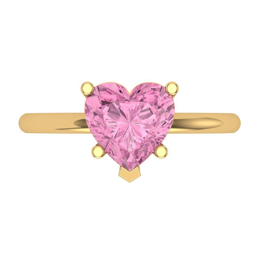 2 cttw Zirconia Simulated Pink Diamond Solitaire  Engagement Ring - Solid Yellow Gold (VVS1, Heart Cut,8mm)