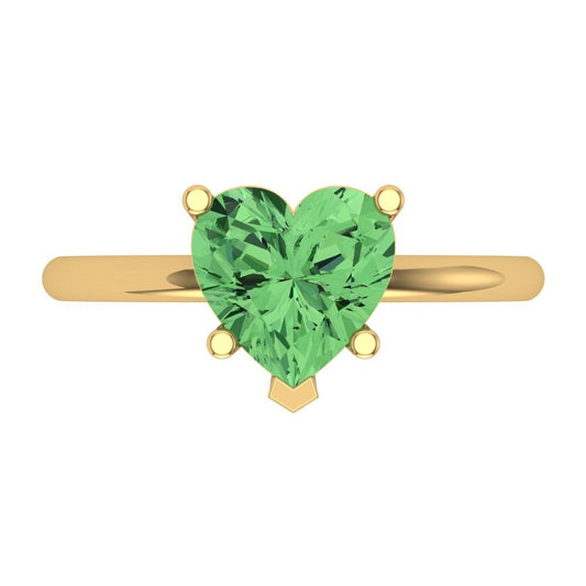 2 cttw Zirconia Simulated Green Diamond Solitaire  Engagement Ring - Solid Yellow Gold (VVS1, Heart Cut,8mm)