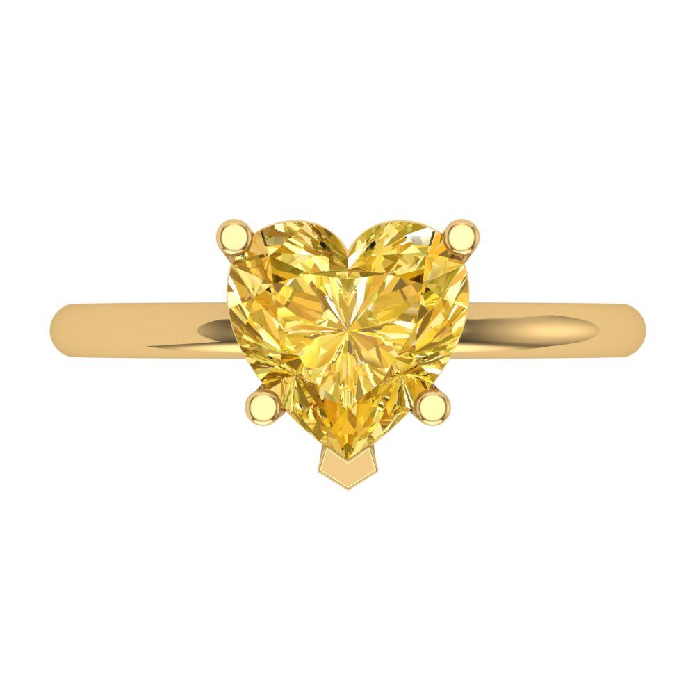 2 cttw Zirconia Simulated Yellow Diamond Solitaire  Engagement Ring - Solid Gold (VVS1, Heart Cut,8mm)