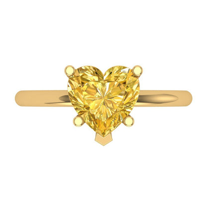 2 cttw Zirconia Simulated Yellow Diamond Solitaire  Engagement Ring - Solid Gold (VVS1, Heart Cut,8mm)
