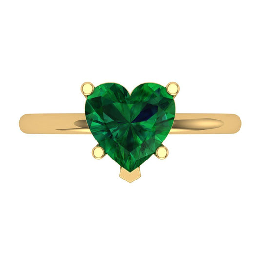 2 cttw Simulated Emerald Solitaire  Engagement Ring - Solid Yellow Gold (VVS1, Heart Cut,8mm)