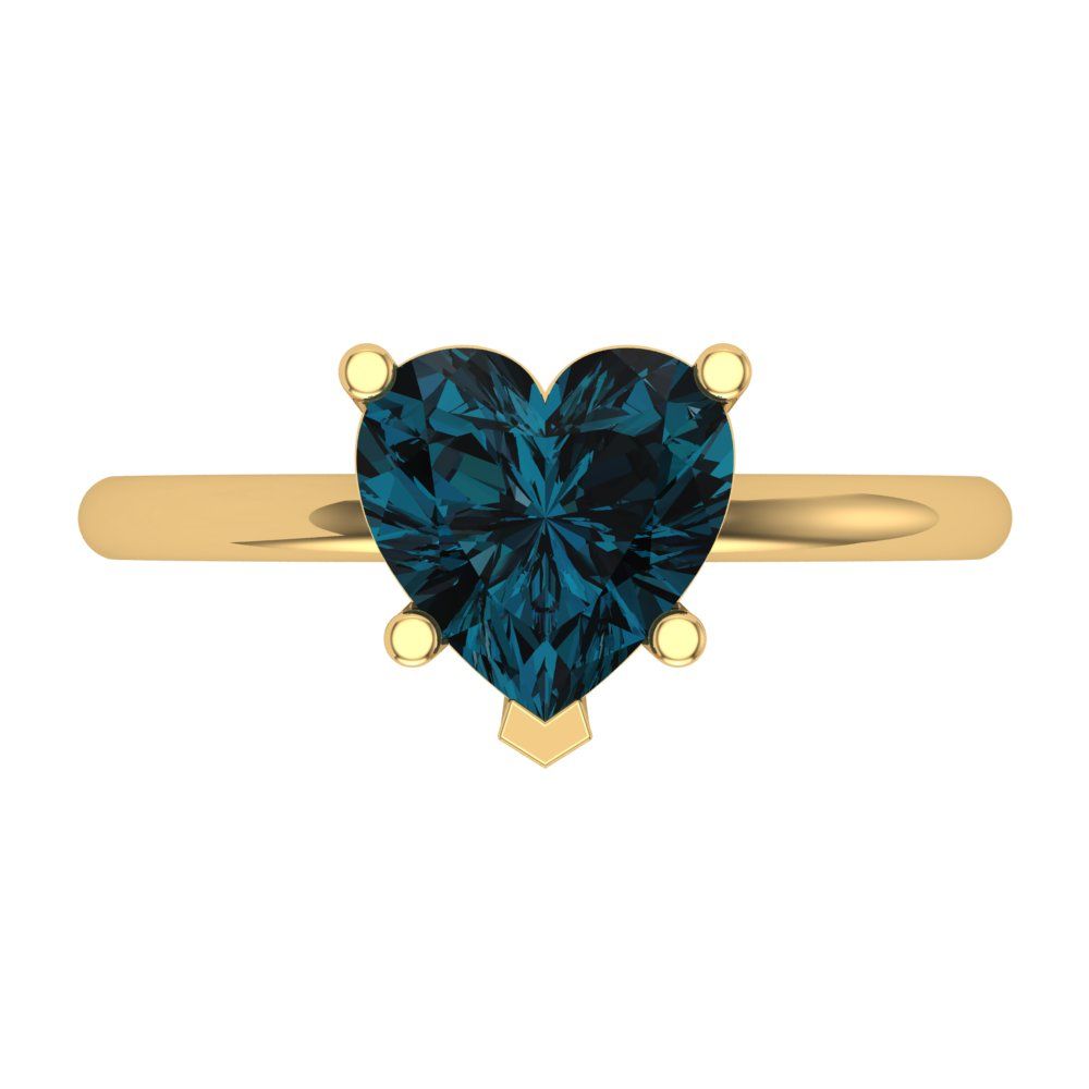 2 cttw Natural London Blue Topaz Solitaire  Engagement Ring - Solid Gold (Heart Cut,8mm)