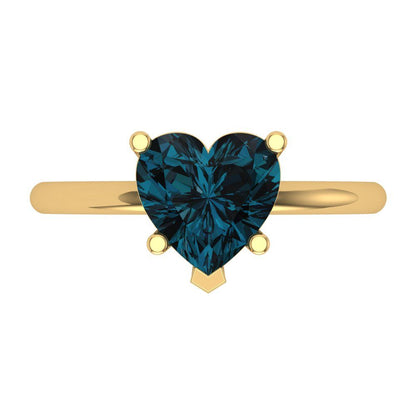 2 cttw Natural London Blue Topaz Solitaire  Engagement Ring - Solid Gold (Heart Cut,8mm)