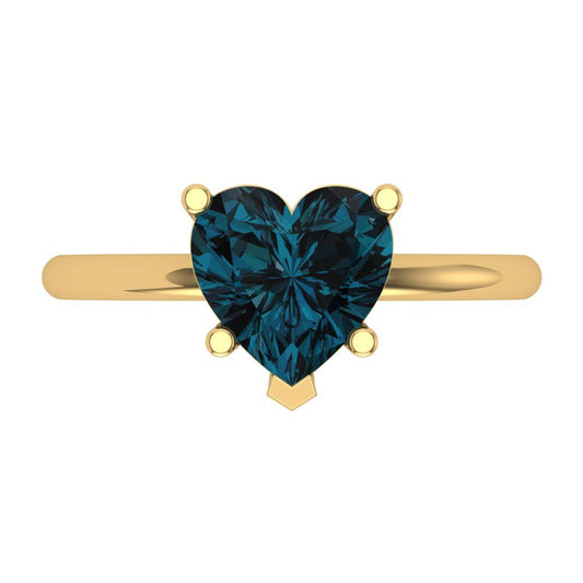 2 cttw Natural London Blue Topaz Solitaire  Engagement Ring - Solid Yellow Gold (VVS1, Heart Cut,8mm)
