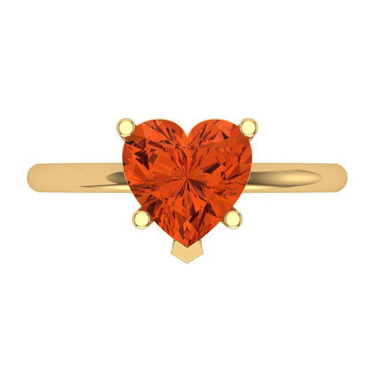 2 cttw Zirconia Simulated Red Diamond Solitaire  Engagement Ring - Solid Yellow Gold (VVS1, Heart Cut,8mm)