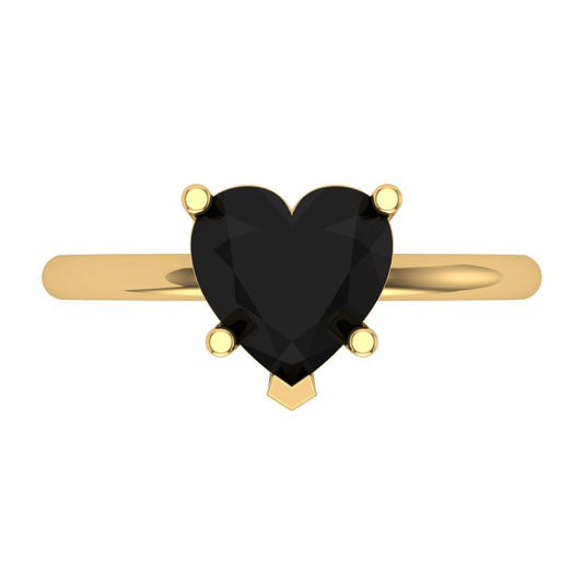 2 cttw Natural Onyx Solitaire  Engagement Ring - Solid Yellow Gold (VVS1, Heart Cut,8mm)