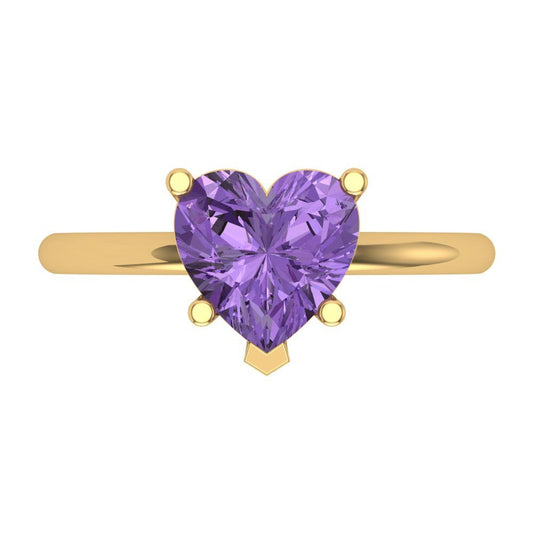 2 cttw Simulated Alexandrite Solitaire  Engagement Ring - Solid Yellow Gold (VVS1, Heart Cut,8mm)