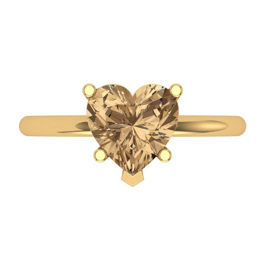 2 cttw Zirconia Simulated Champagne Diamond Solitaire  Engagement Ring - Solid Yellow Gold (VVS1, Heart Cut,8mm)