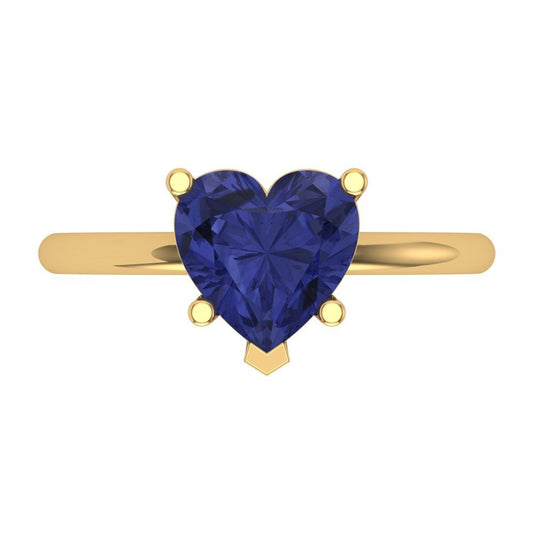 2 cttw Simulated Tanzanite Solitaire  Engagement Ring - Solid Yellow Gold (VVS1, Heart Cut,8mm)