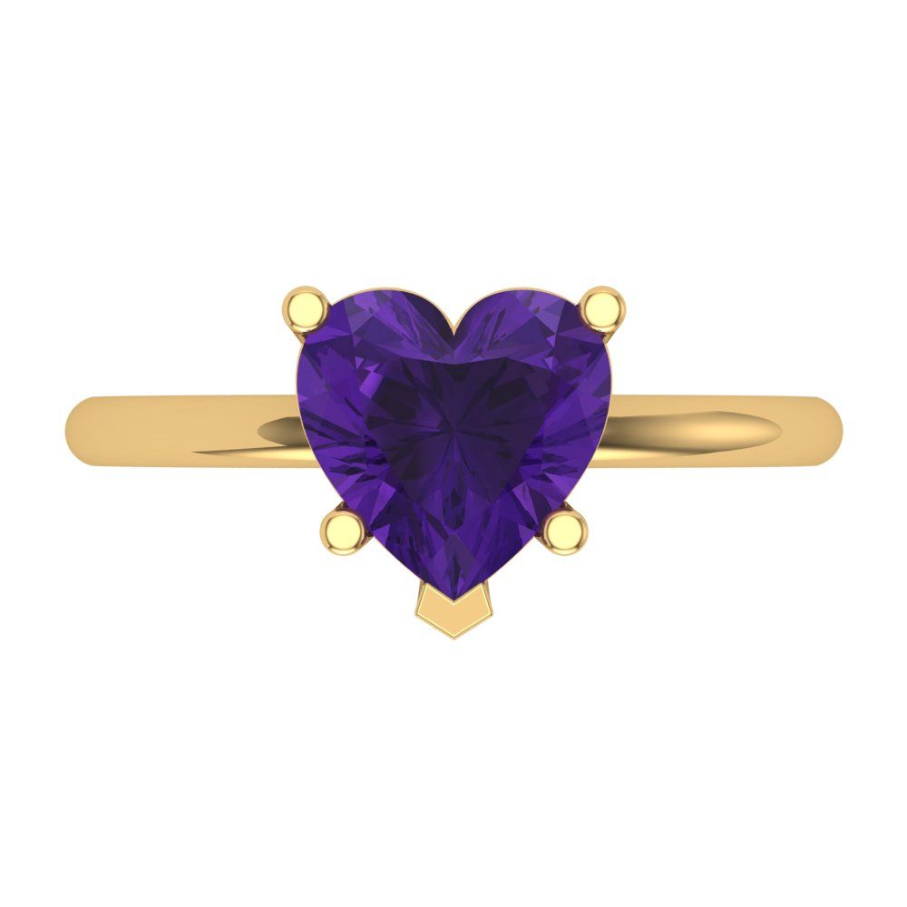 2 cttw Natural Amethyst Solitaire  Engagement Ring - Solid Gold (Heart Cut,8mm)