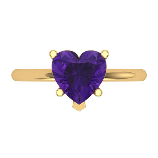 2 cttw Natural Amethyst Solitaire  Engagement Ring - Solid Yellow Gold (VVS1, Heart Cut,8mm)