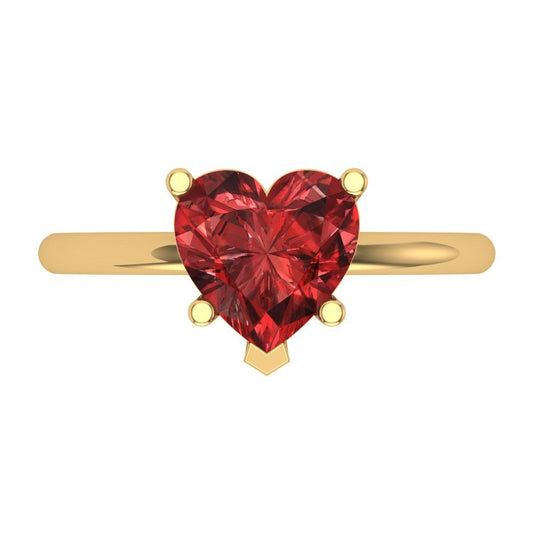 2 cttw Natural Garnet Solitaire  Engagement Ring - Solid Yellow Gold (VVS1, Heart Cut,8mm)