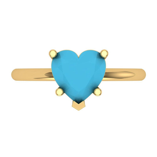 2 cttw Simulated Turquoise Solitaire  Engagement Ring - Solid Yellow Gold (VVS1, Heart Cut,8mm)