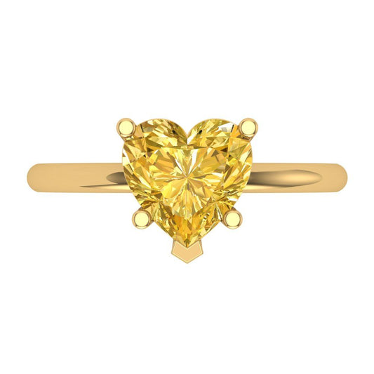 2 cttw Natural Citrine Solitaire  Engagement Ring - Solid Yellow Gold (VVS1, Heart Cut,8mm)