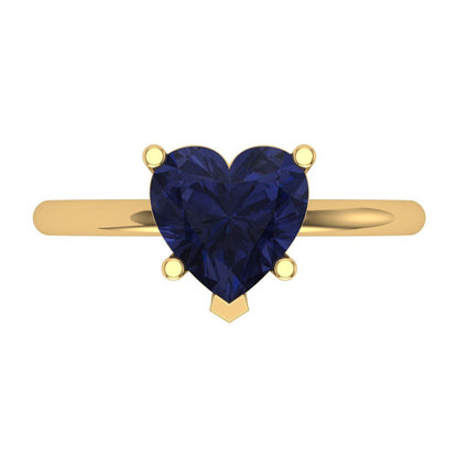 2 cttw Simulated Blue Sapphire Solitaire  Engagement Ring - Solid Gold (Heart Cut,8mm)