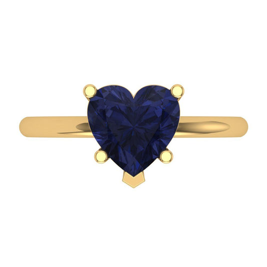 2 cttw Simulated Blue Sapphire Solitaire  Engagement Ring - Solid Yellow Gold (VVS1, Heart Cut,8mm)