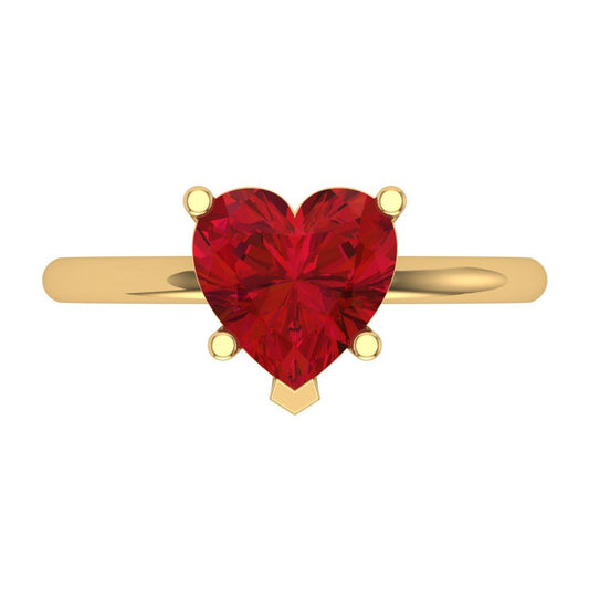 2 cttw Simulated Ruby Solitaire  Engagement Ring - Solid Yellow Gold (VVS1, Heart Cut,8mm)