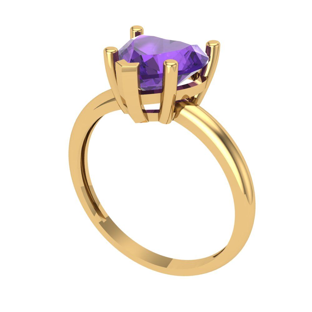 2 cttw Natural Amethyst Solitaire  Engagement Ring - Solid Gold (Heart Cut,8mm)