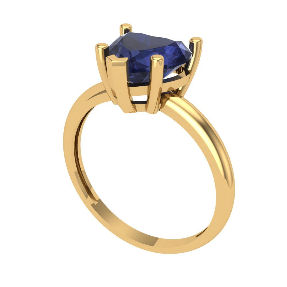 2 cttw Simulated Blue Sapphire Solitaire  Engagement Ring - Solid Gold (Heart Cut,8mm)