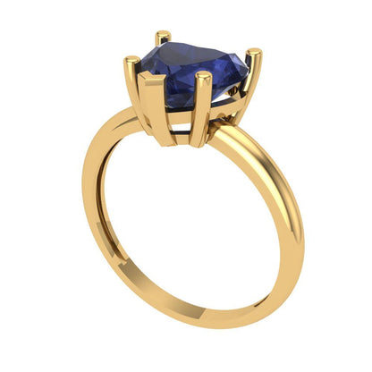 2 cttw Simulated Blue Sapphire Solitaire  Engagement Ring - Solid Gold (Heart Cut,8mm)