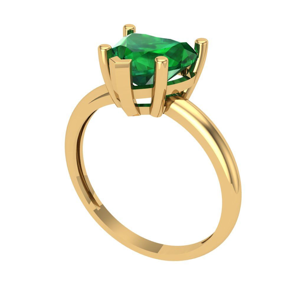 2 cttw Simulated Emerald Solitaire  Engagement Ring - Solid Gold (Heart Cut,8mm)