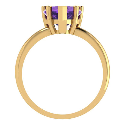 2 cttw Natural Amethyst Solitaire  Engagement Ring - Solid Gold (Heart Cut,8mm)