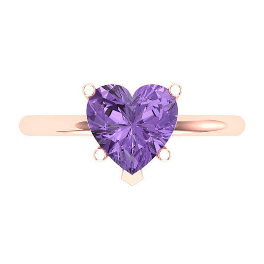 2 cttw Simulated Alexandrite Solitaire  Engagement Ring - Solid Rose Gold (VVS1, Heart Cut,8mm)
