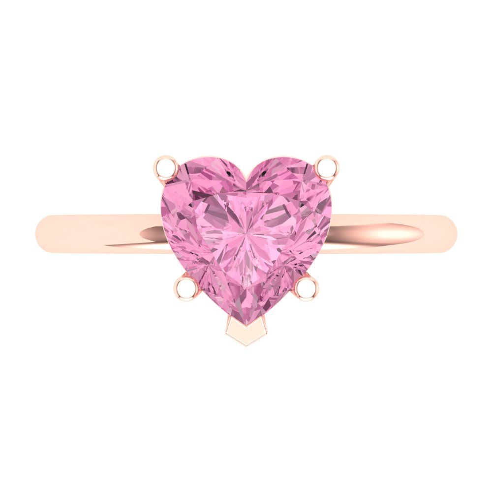 2 cttw Zirconia Simulated Pink Diamond Solitaire  Engagement Ring - Solid Gold (VVS1, Heart Cut,8mm)