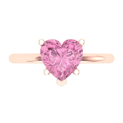 2 cttw Zirconia Simulated Pink Diamond Solitaire  Engagement Ring - Solid Gold (VVS1, Heart Cut,8mm)