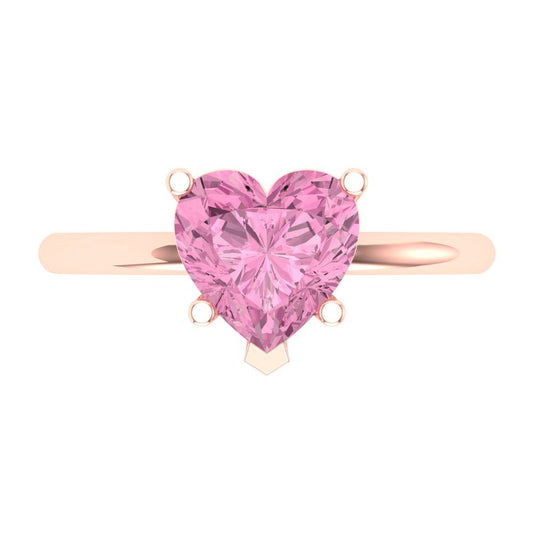 2 cttw Zirconia Simulated Pink Diamond Solitaire  Engagement Ring - Solid Rose Gold (VVS1, Heart Cut,8mm)