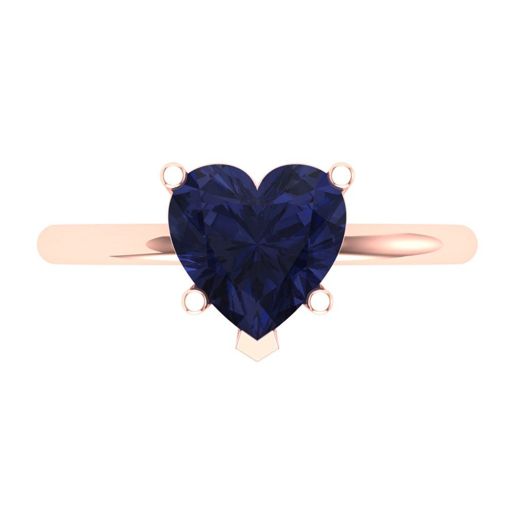 2 cttw Simulated Blue Sapphire Solitaire  Engagement Ring - Solid Gold (Heart Cut,8mm)