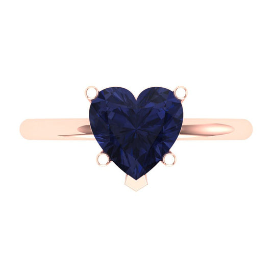 2 cttw Simulated Blue Sapphire Solitaire  Engagement Ring - Solid Rose Gold (VVS1, Heart Cut,8mm)