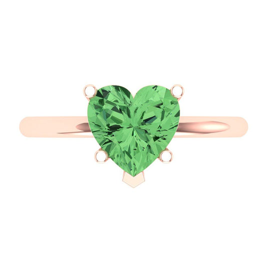 2 cttw Zirconia Simulated Green Diamond Solitaire  Engagement Ring - Solid Rose Gold (VVS1, Heart Cut,8mm)