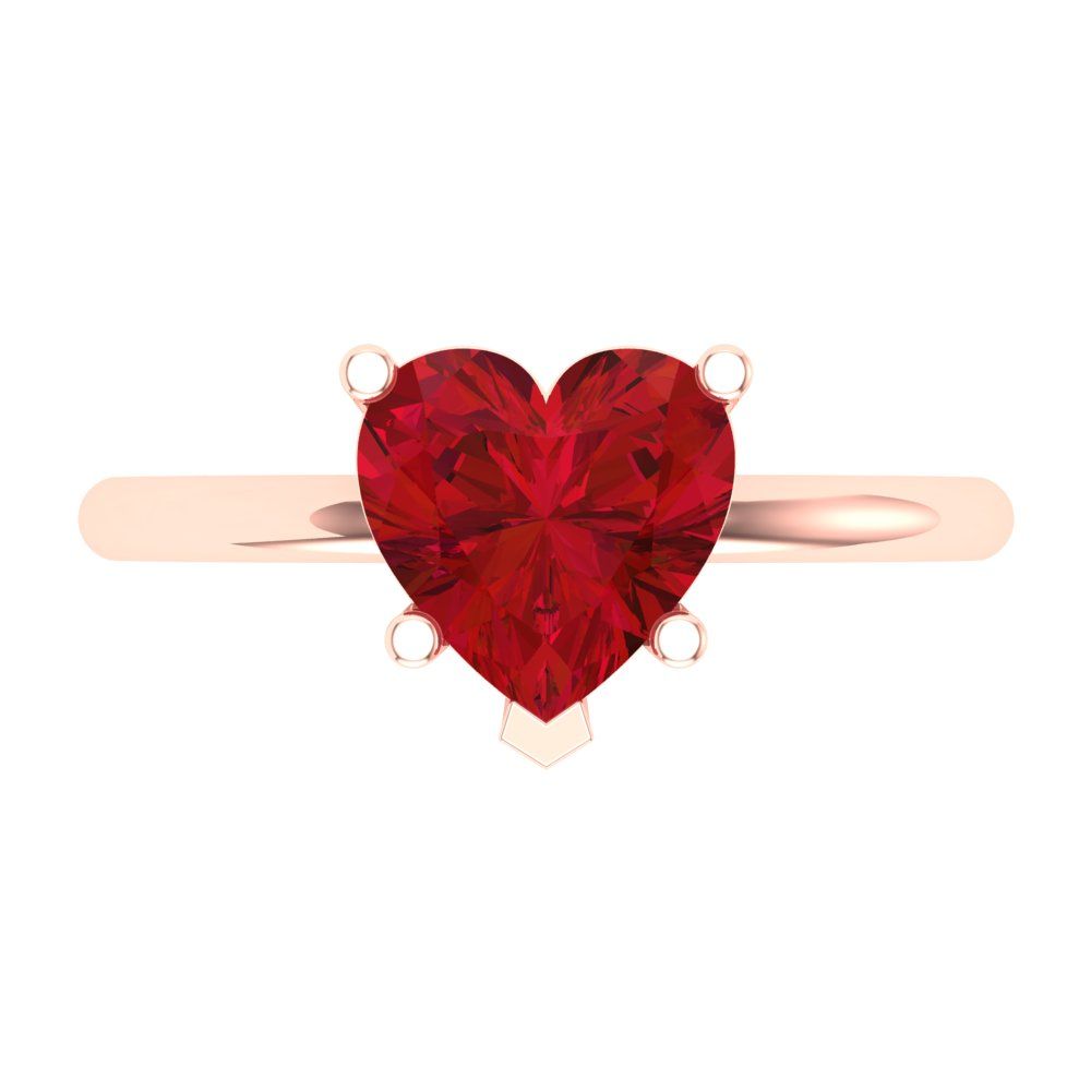 2 cttw Simulated Ruby Solitaire  Engagement Ring - Solid Gold (Heart Cut,8mm)