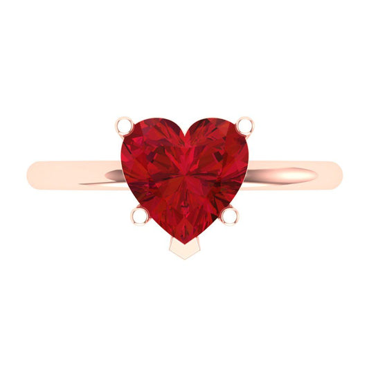 2 cttw Simulated Ruby Solitaire  Engagement Ring - Solid Rose Gold (VVS1, Heart Cut,8mm)