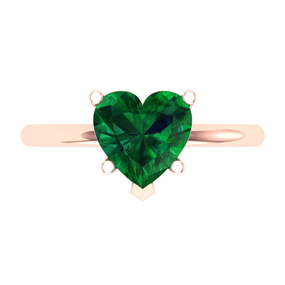 2 cttw Simulated Emerald Solitaire  Engagement Ring - Solid Gold (Heart Cut,8mm)