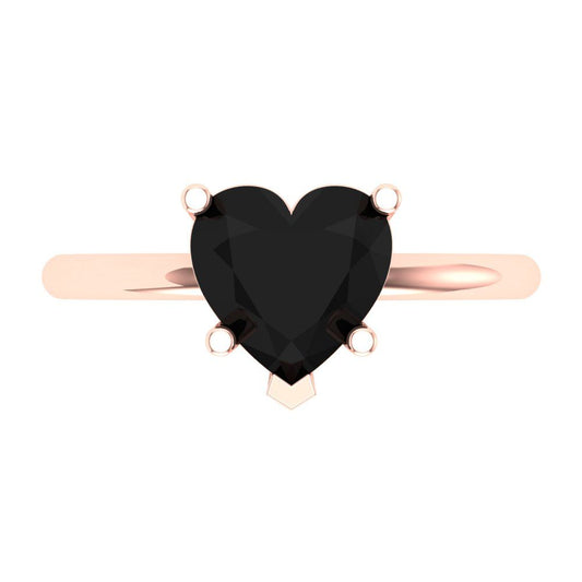 2 cttw Natural Onyx Solitaire  Engagement Ring - Solid Rose Gold (VVS1, Heart Cut,8mm)