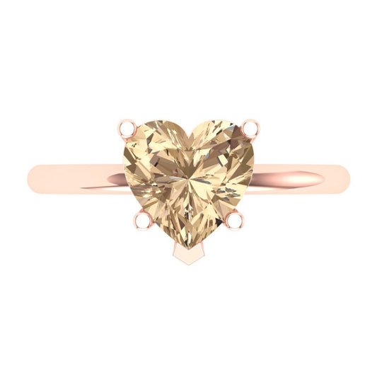 2 cttw Yellow Moissanite Solitaire  Engagement Ring - Solid Rose Gold (VVS1, Heart Cut,8mm)